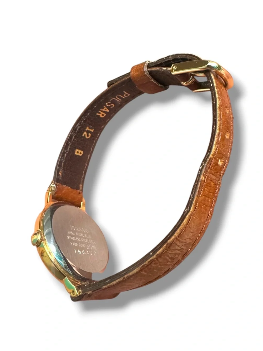 Pulsar Gold-Tone Case White Dial Brown Leather Strap Watch